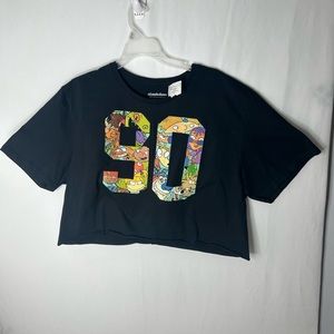 NWT Nickelodeon Black MultiColor Graphic Crop Tee Short Sleeve Women’s Shirt  XL